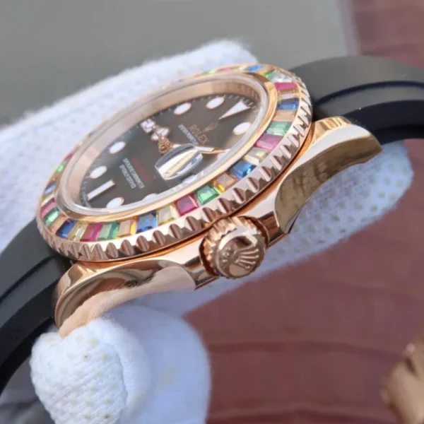 YACHT MASTER 1 GOLDEN DIAMOND BEZEL BLACK DIAL RUBBER STRAP 40MM 116695SATS - Image 6